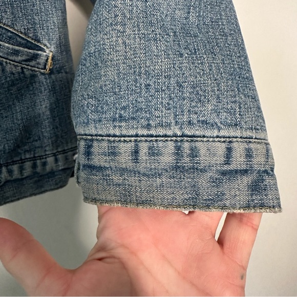 Gap | Vintage Leather Collar Sherpa Lined Crop Trucker Jean Jacket Size Medium - Picture 9 of 11